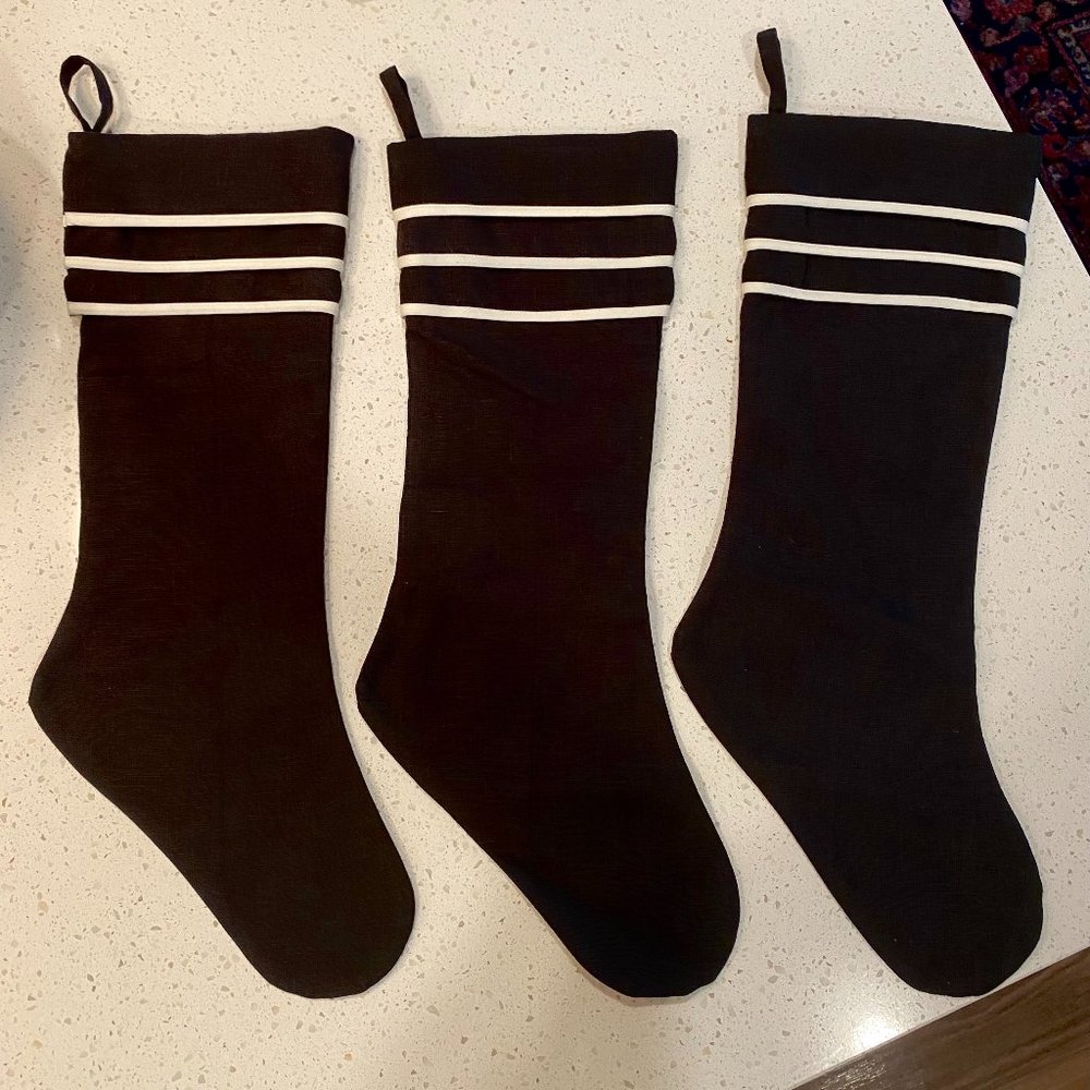 CB2 Black Linen Stockings with White Stripes (Set of 3)